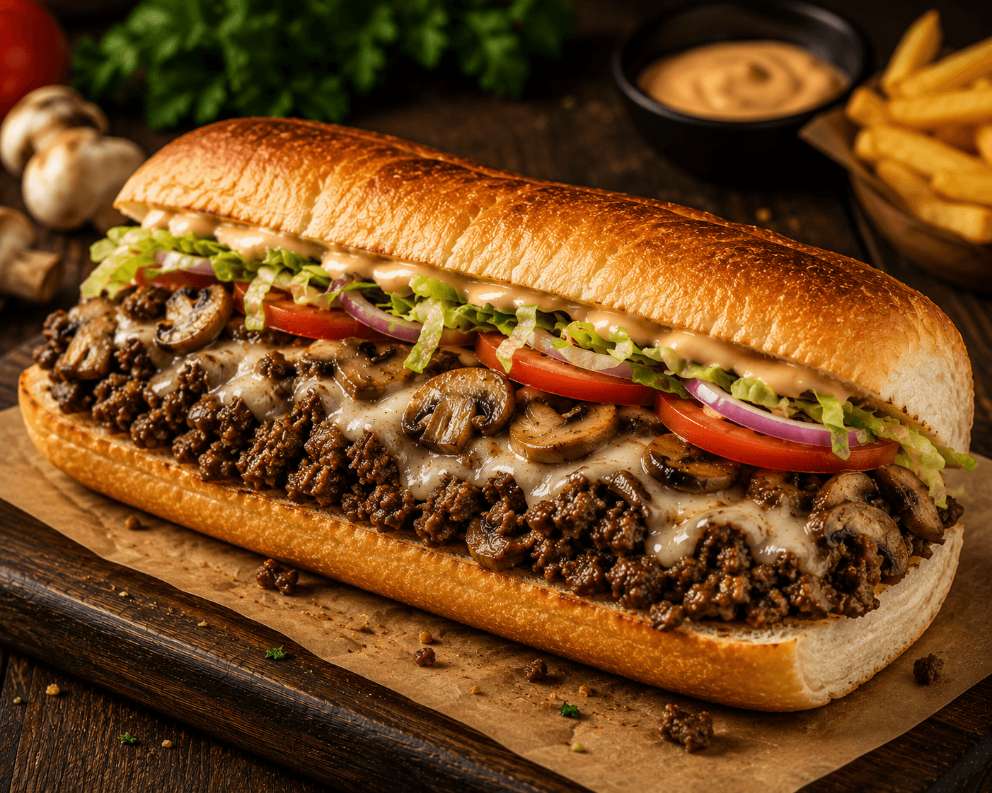 Ground Beef Sub (With Mushrooms)